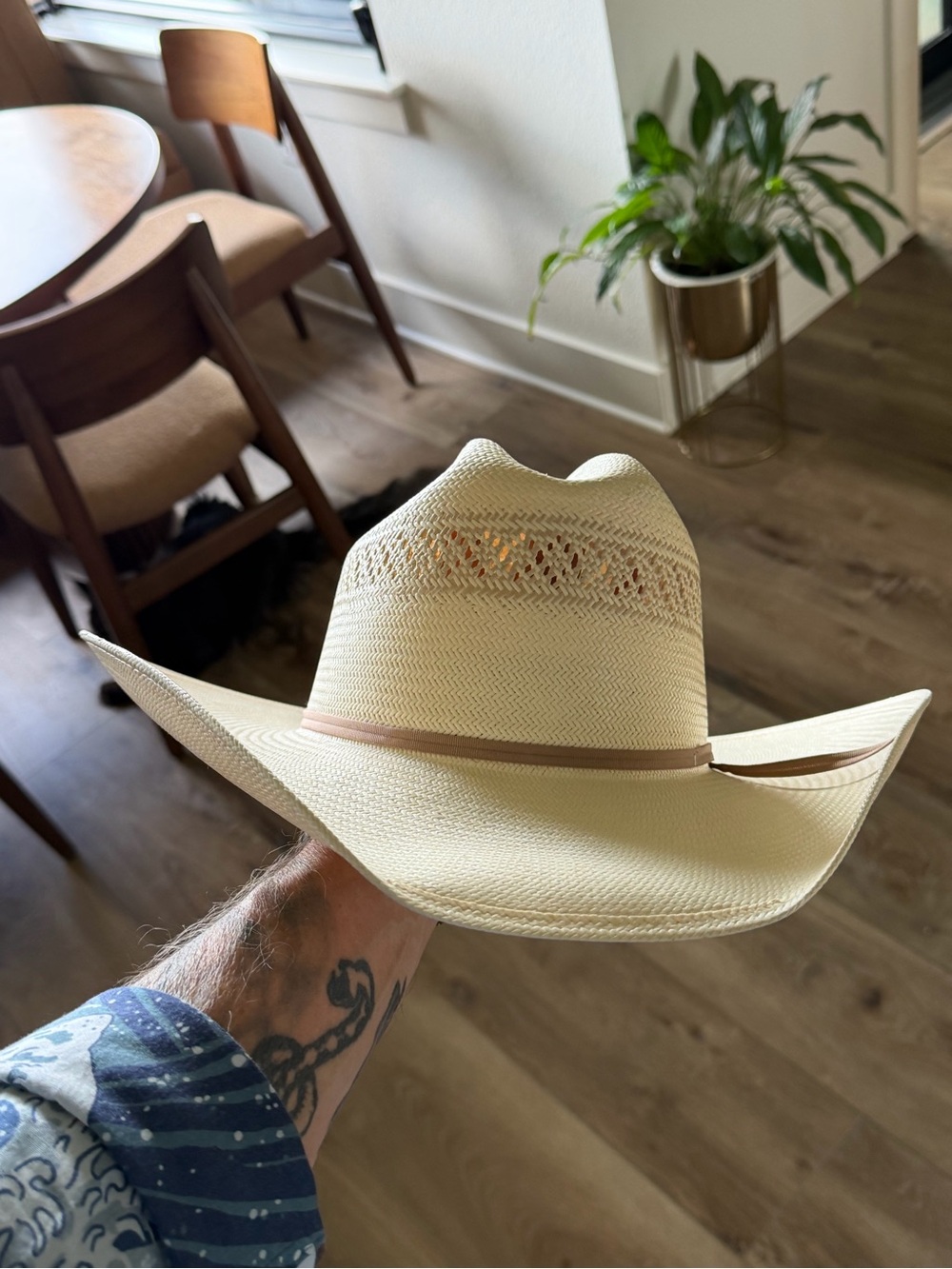Men's Cream Straw Cowboy Hat with Tan Band